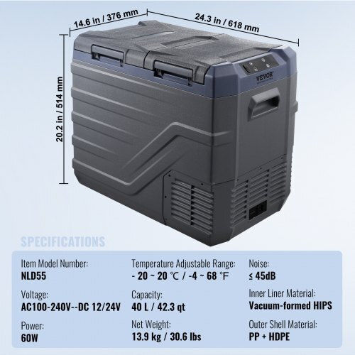 Vevor Φορητό Ψυγείο 40lt 100-240V Γκρι