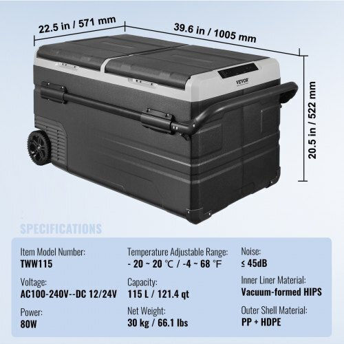 Vevor Преносим Хладилник 115л Капацитет 12V Сив