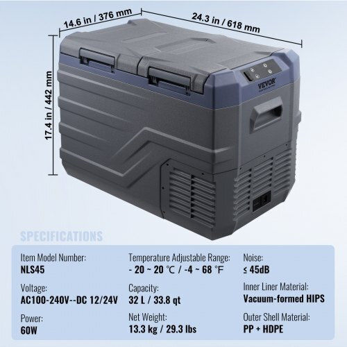 Vevor Portable Fridge 32L 12V / 24V Black