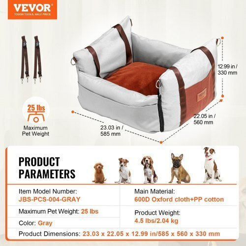Vevor Waterproof Seat Car for Dog Gray