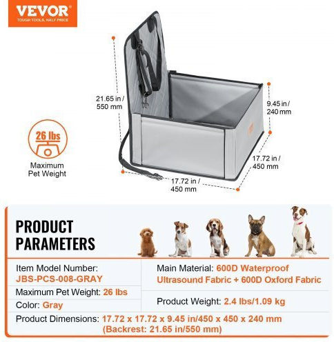 Vevor Waterproof Dog Car Seat Gray
