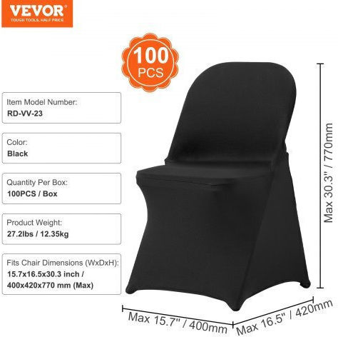 Vevor Ελαστικό Κάλυμμα Καρέκλας Μαύρα 100τμχ