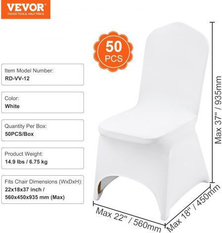 Vevor Ελαστικό Κάλυμμα Καρέκλας Λευκά 50τμχ