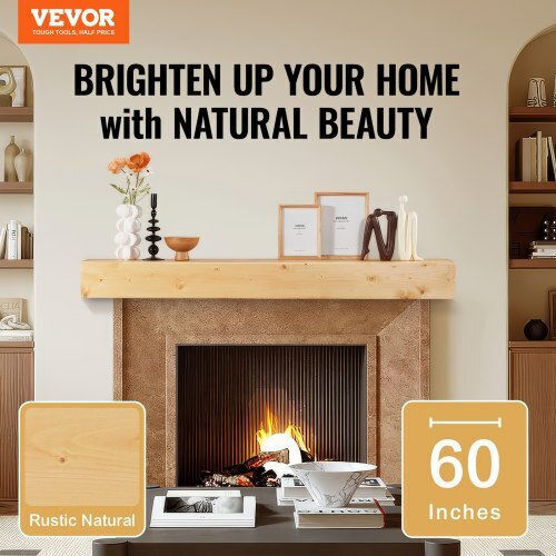 Raft rustic din lemn și fontă pentru șemineu Vevor 60" Natural Fbjxblj60ycffulgev0