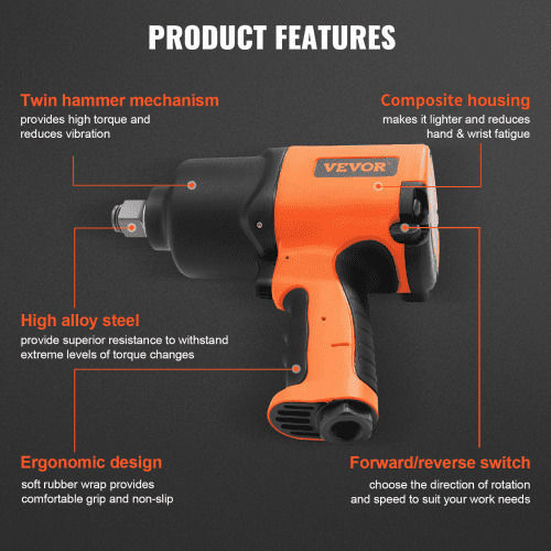 Vevor Cheie Cu Impact Pneumatic 3/4" Cuplu Maxim 224.33kgm