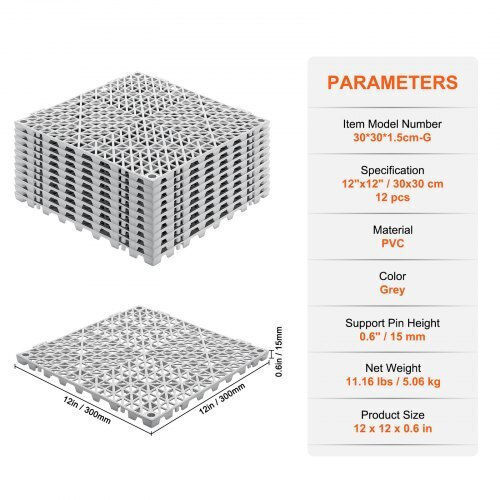Vevor Πλακάκι για Δάπεδο Κήπου από PVC 30x30εκ. 12τμχ