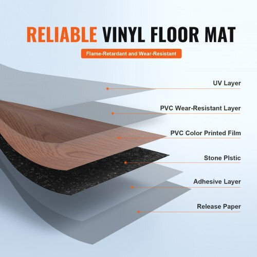 Vevor Set Plastic Floor Vinyl with 36 Tiles 2.5mm L91.44pcsxW15.24pcs Brown