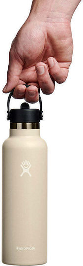 Hydro Flask Standard Mouth Flex Sticlă Termosuri Si Cani Termos Oțel Inoxidabil 621ml Bej Cu Pai