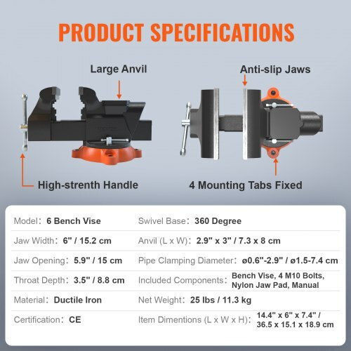 Vevor Rotating Countertop Vise Made of Cast Iron with Maximum Opening 152mm