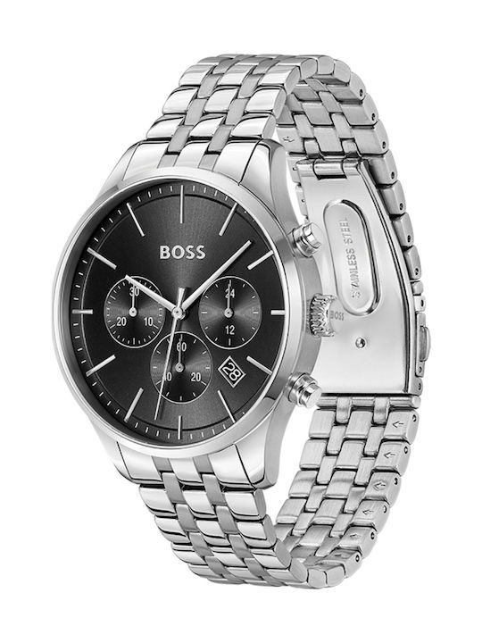 Boss Ανδρικό Ρολόι 42mm Χρονογράφος Μπαταρίας με Ασημί Μεταλλικό Μπρασελέ
