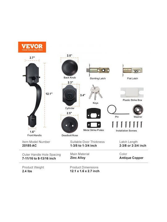 Vevor Antique Copper Handle & Lock Set Adjustable for Right & Left Doors Xnsbqtdshxls4k0bjv0