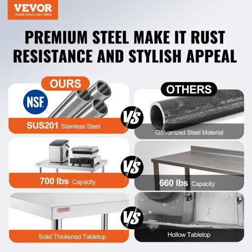 Vevor Stainless Steel Workbench 30x18" Wheels Kitchen Cfgzt30x18x34yc01v0