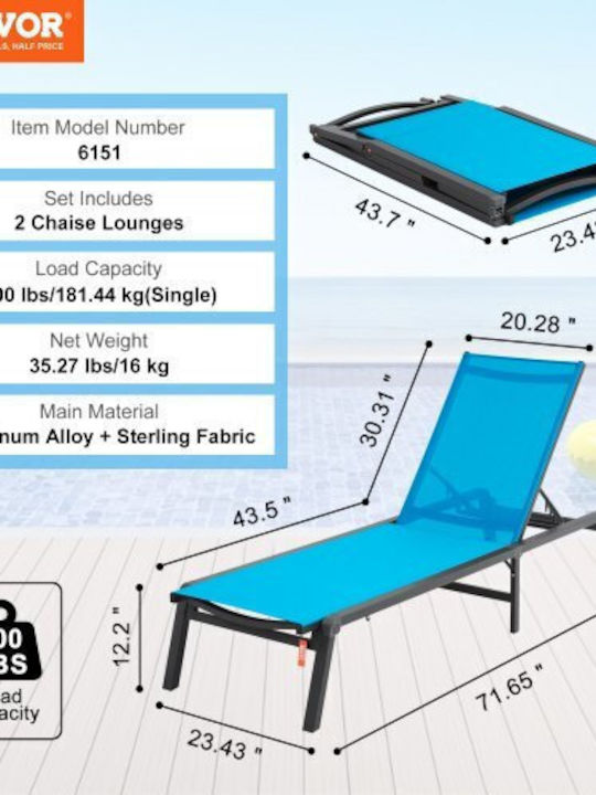 Set of 2 Adjustable Vevor Outdoor Sun Loungers with 5 Positions Jstygdtylskzun91kv0