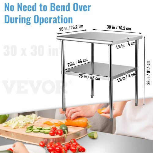 Τραπέζι Προετοιμασίας Vevor Ανοξείδωτο 30x30x36 800lbs Ρυθμιζόμενο Ράφι & Πόδια J30x30x36inchmq0dv0