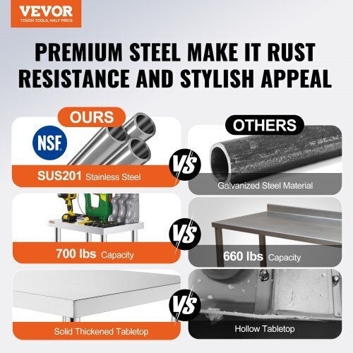 Vevor Stainless Steel Workbench 30x24" Wheels Kitchen Sygzt30x24indjl01v0