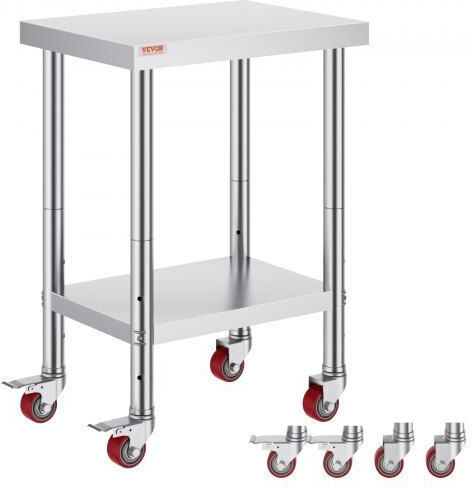 Vevor Stainless Steel Work Table 24x18" Wheels Kitchen Cfgzt24x18x34yc01v0