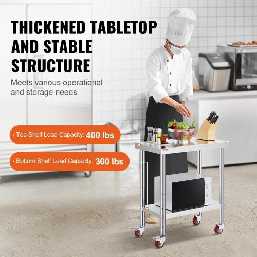 Vevor Stainless Steel Workbench 30x18" Wheels Kitchen Cfgzt30x18x34yc01v0