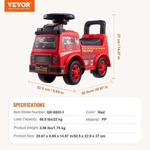Vevor Fire Rescue Αυτοκινητάκι Ride On για 12+ μηνών Κόκκινο