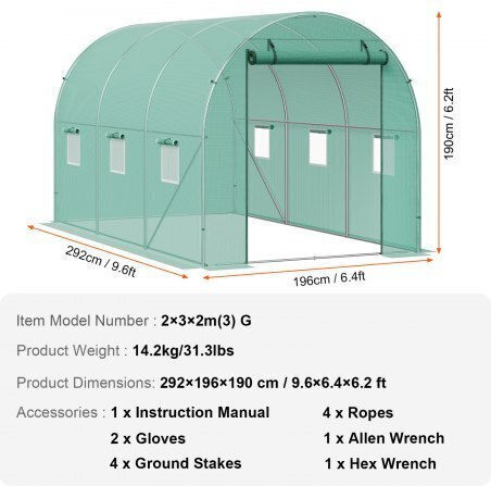 Vevor SDXWS10X7X7FP2NGIV0 Seră Tunel 2.9x2x1.9m