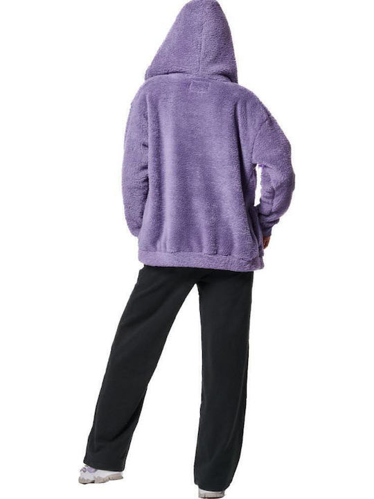 Short Women's Cardigan with Zipper Purple