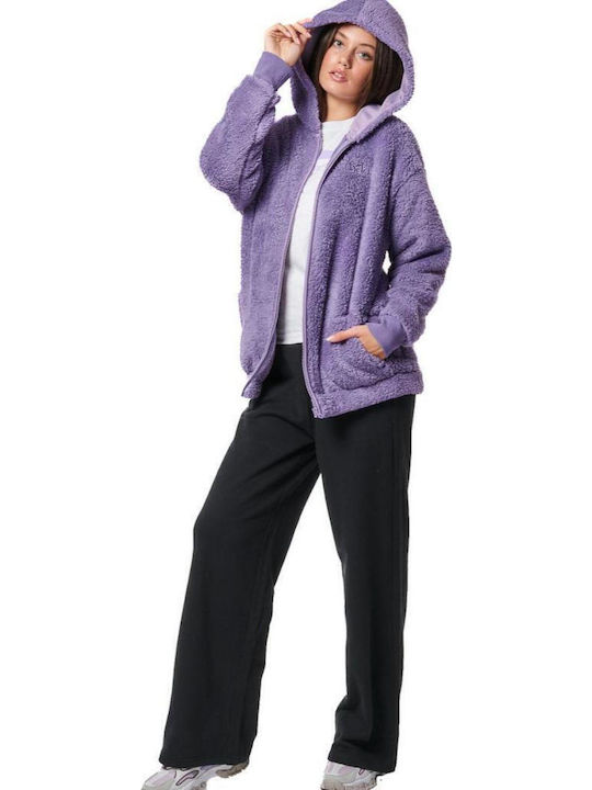 Short Women's Cardigan with Zipper Purple
