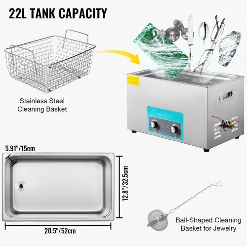 Vevor Curățător Ultrasonic 22lt Inox Cu Temporizator Mecanic