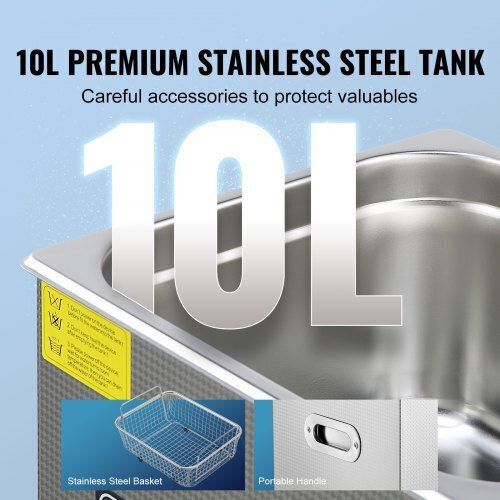 Vevor Καθαριστής Υπερήχων 10lt Inox με Ψηφιακό Χρονοδιακόπτη