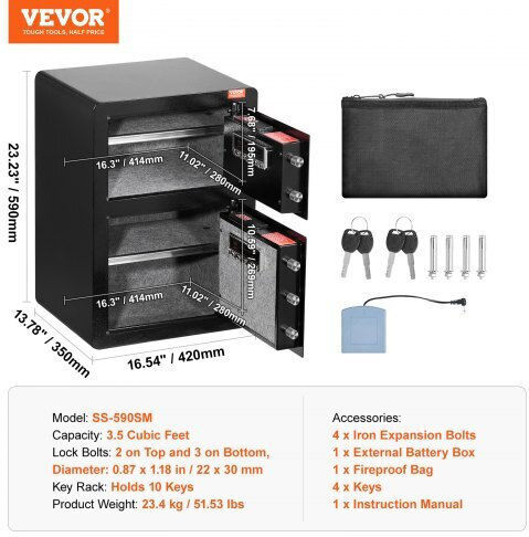 Vevor Seif cu Blocare Digitală și Cheie cu Dimensiunile L59xW42xH35cm cu Greutatea 23.4kg LMBXXLS3139CMP3A6V9