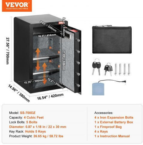 Vevor Safe with Digital Lock L42xW38xH70cm DMBXXLS452CUYI3X5V9
