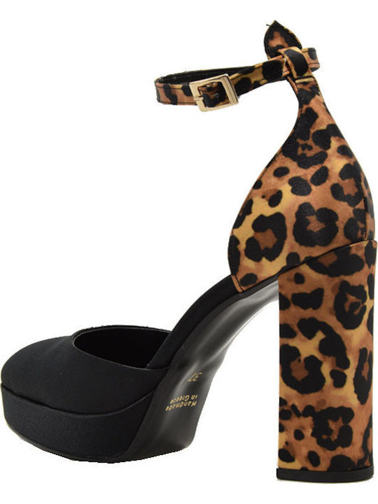 Γόβες με Λουράκι Animal Print Μαύρες