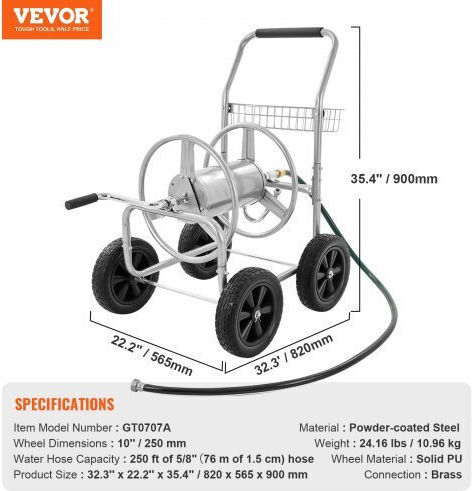 Vevor Cutie Furtun De Grădină Cu Rotile Pentru Furtun Până La 76.2m