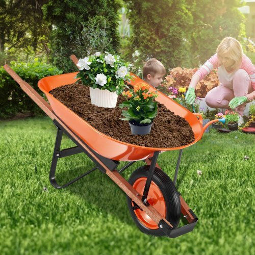 Dump Cart Garden Cart Metallic Single-wheel with Maximum Load Weight 149kg