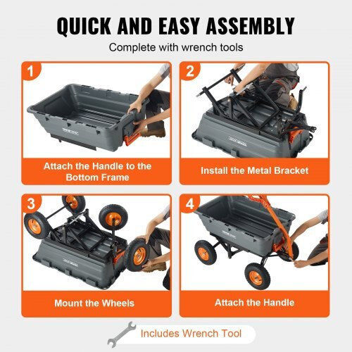 Dump Cart Garden Cart Plastic Four-wheel with Maximum Load Weight 680kg