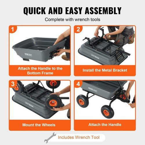 Dump Cart Garden Cart Plastic Four-wheel with Maximum Load Weight 272kg 25.5x25.5cm.