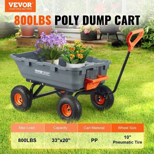 Dump Cart Garden Cart Plastic Four-wheel with Maximum Load Weight 362kg 25.5x25.5cm.