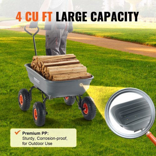 Dump Cart Garden Cart Plastic Four-wheel with Maximum Load Weight 272kg 25.5x25.5cm.