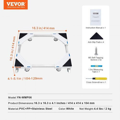 Vevor XYJDZKSSZJDJXTC5VV0 Ρυθμιζόμενη Βάση Πλυντηρίου/Στεγνωτηρίου από Πλαστικό με Ρόδες