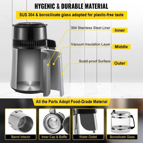 Vevor Water Distiller 750w 4l Adjustable Temperature Kitchen Zlsjsc-3bxglysdwkv2