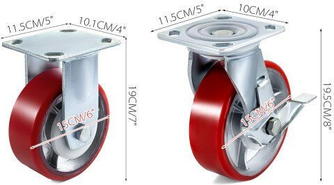 Vevor Roți Rotative Poliuretană Cu Frână 4 Bucăți 152.4mm