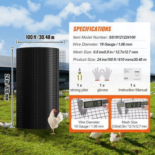 Vevor Σύρμα για Περίφραξη Κήπου από PVC Μαύρο
