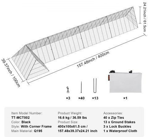 Vevor Metallic Poultry Coop L1.57 x W0.39 x H0.24m