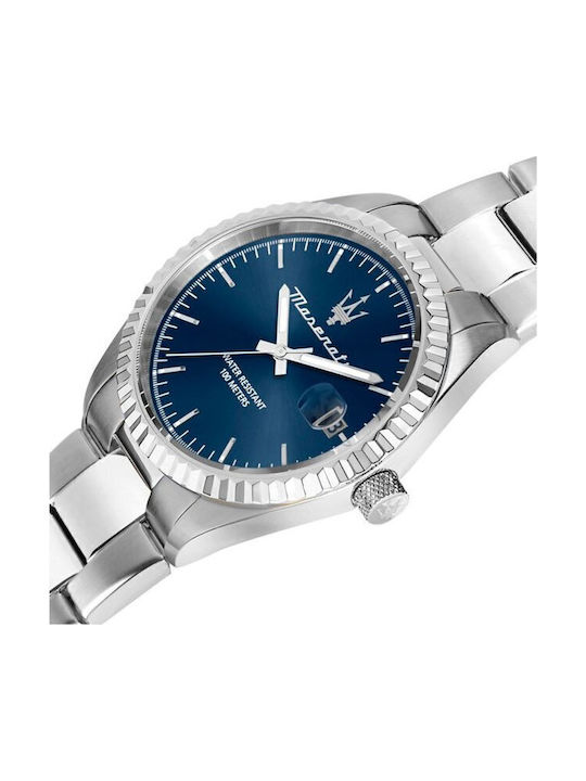 Maserati Ανδρικό Ρολόι 43mm Μπαταρίας με Ασημί Μεταλλικό Μπρασελέ