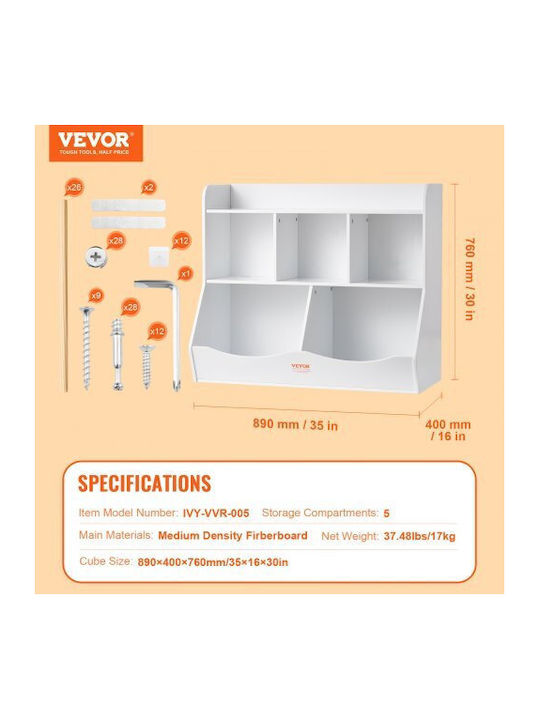 Kids Wooden Bookcase White 89x40x76cm
