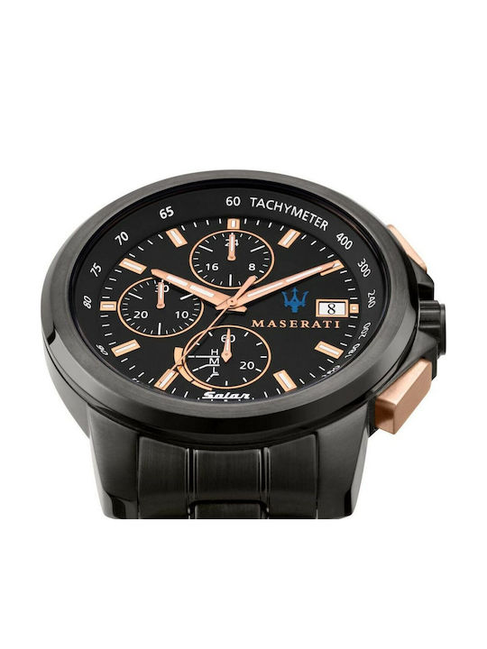 Maserati Herrenuhr 44mm Chronograph Solar mit Schwarz Metallarmband