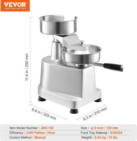 Μηχανή Παρασκευής Μπιφτεκιών Vevor 130mm/5" Ανοξείδωτη Πρέσα 1000 Χαρτιά Πατιών Hbrbjyszlbxgeetpxv0