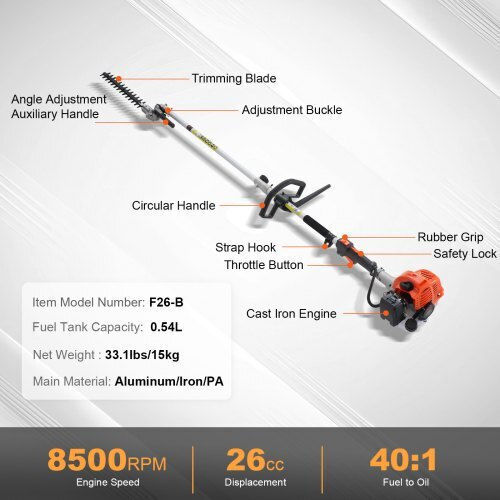 Vevor Vevor Garden Multi Tools Gasoline 2 in 1 Hedge Trimmer Attachment Extension