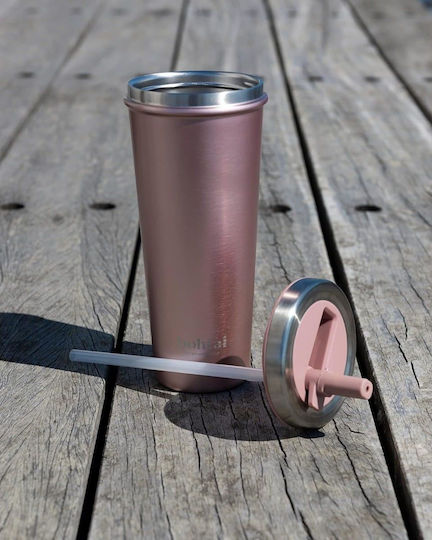 SmartShake Bohtal Glass Thermos Stainless Steel 750ml Pink with Mouthpiece