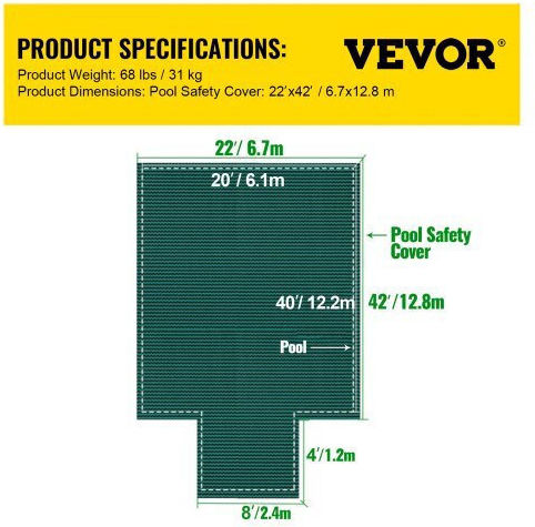 Vevor Pool-Sicherheitsabdeckung 20x40ft Rechteckige Pools Grün Yycm20x40jzytycg1v0