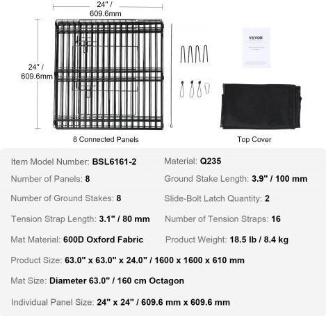 Faltbarer Laufstall Hunde Katzen Kaninchen Vevor 1600 x 1600 x 610 mm Metallabdeckung Modular