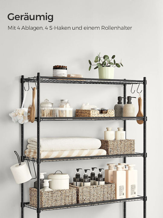 Songmics Badewannenregal Metallisch mit 4 Regalböden 30x30x176cm Schwarz